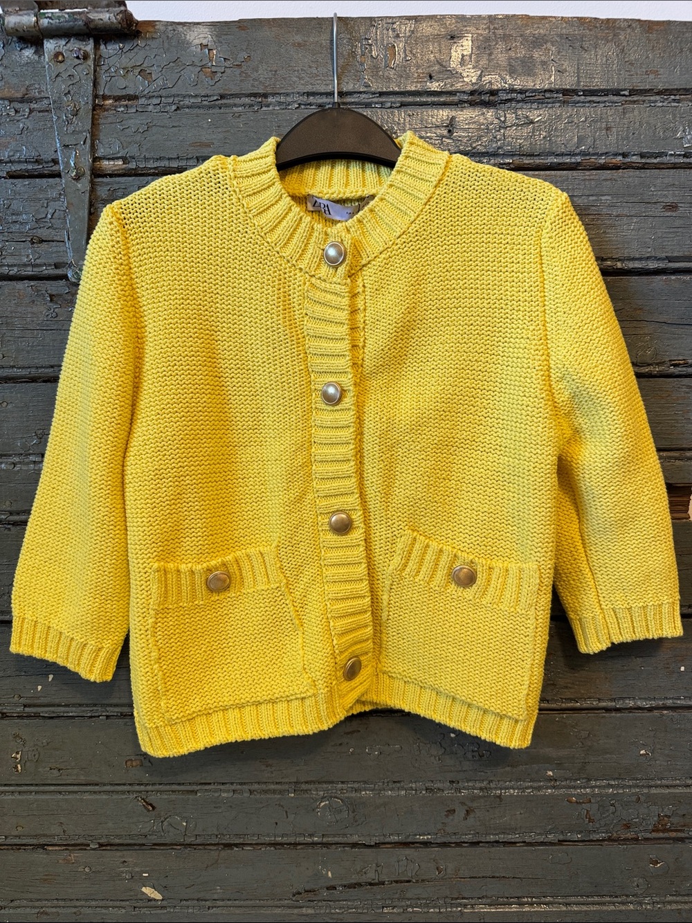 Zara Bright Yellow Knit Cardigan with Pocket Buttons